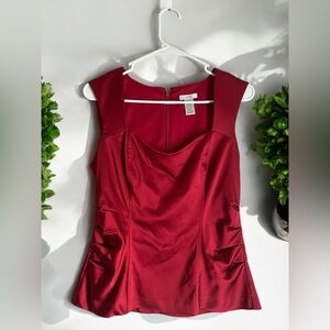 Cache Red Satin Tank Top with Side Ruching (M)